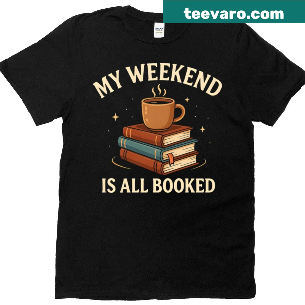 T-shirt with phrase 'My Weekend Is All Booked' for book lovers — on a men's t-shirt