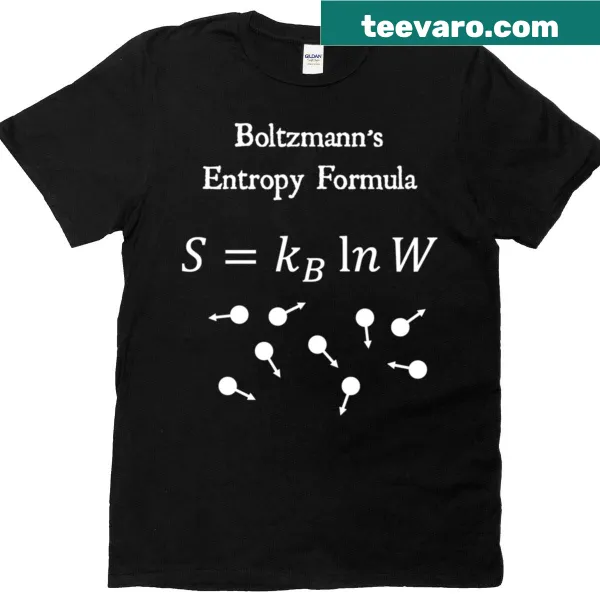 Vintage distressed T-shirt with white text of Boltzmann's entropy formula