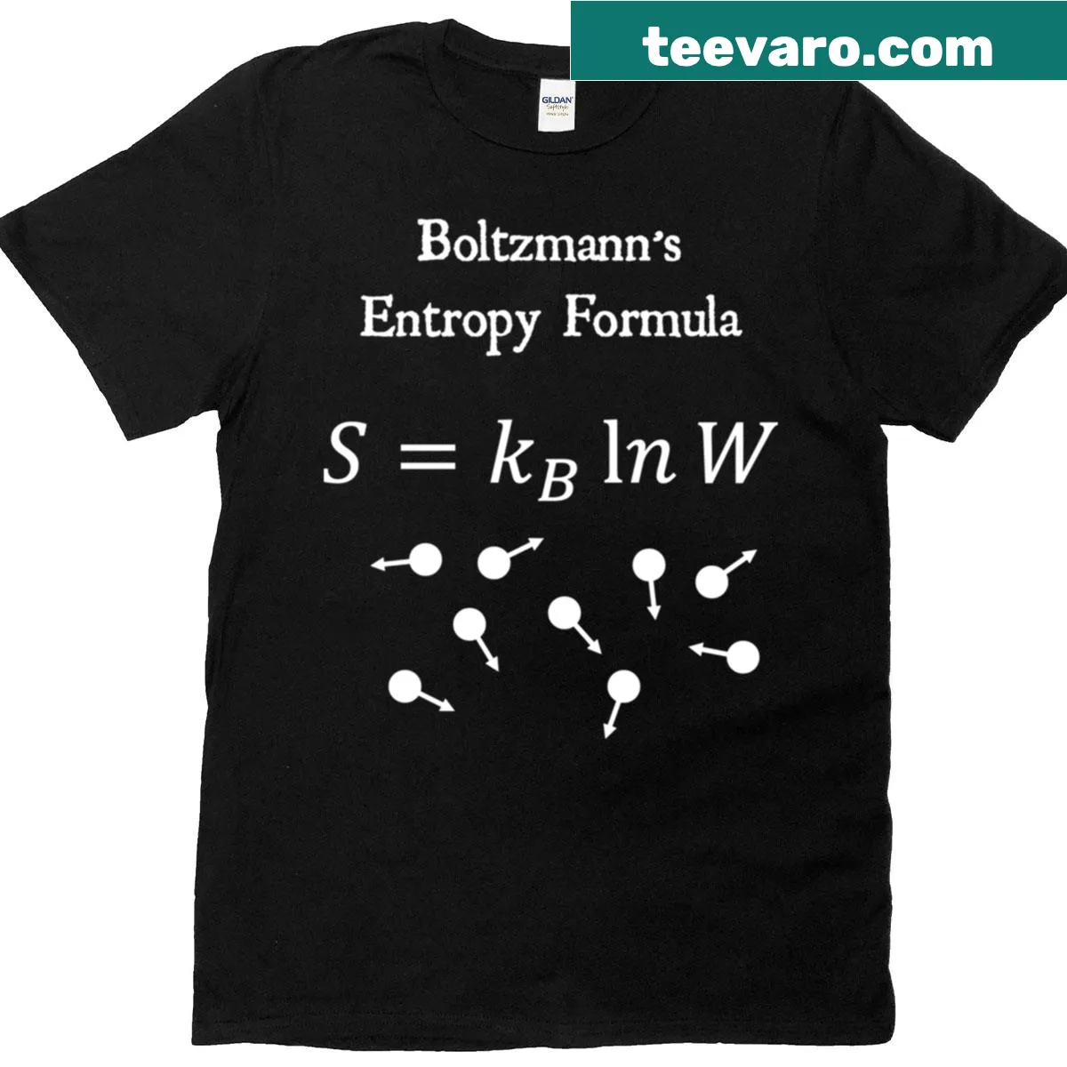 Vintage distressed T-shirt with white text of Boltzmann's entropy formula — on a men's t-shirt