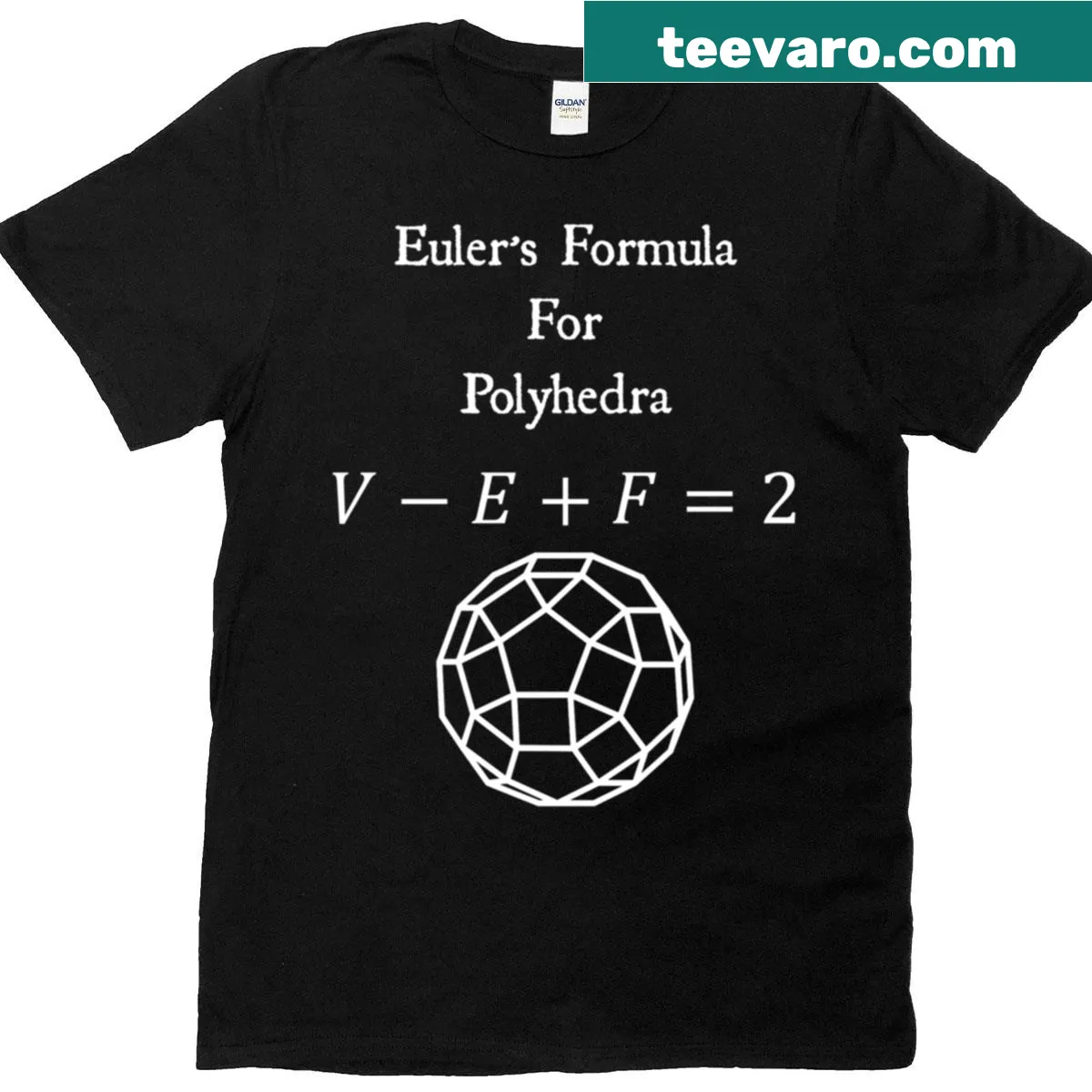 Vintage-style T-shirt featuring Euler's Formula for polyhedra in white text — on a men's t-shirt