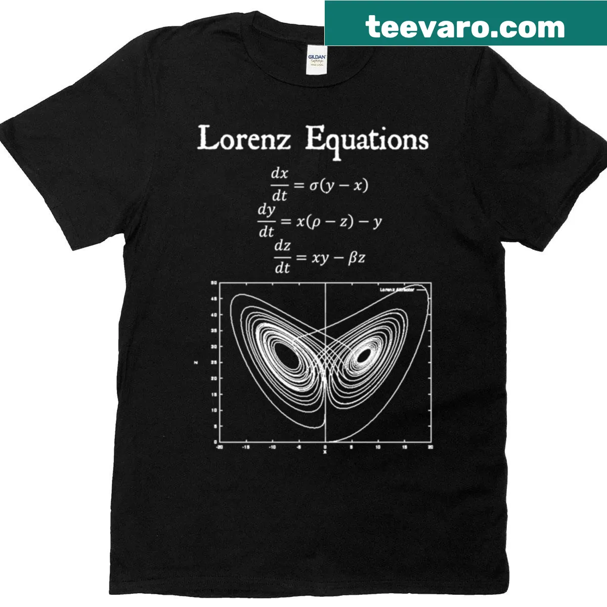 Vintage T-shirt featuring Lorenz equations for chaos theory. — on a men's t-shirt