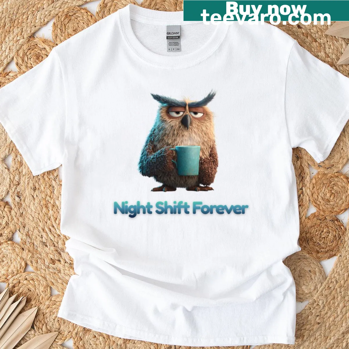 Typography t-shirt stating 'Night Shift Forever' — on a men's t-shirt