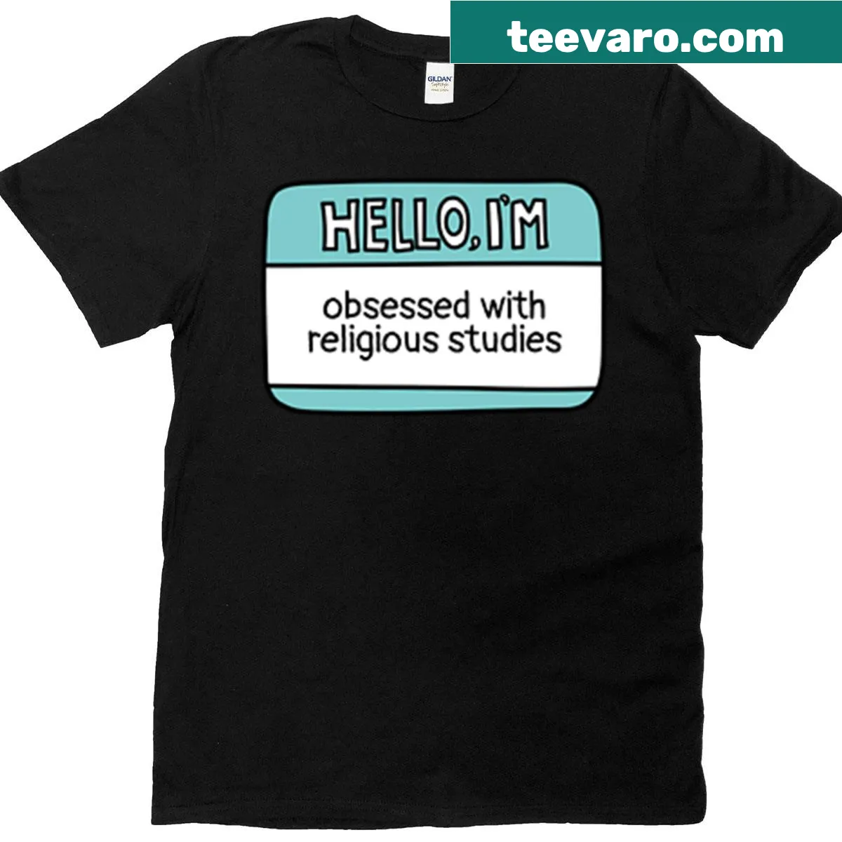 Graphic t-shirt proclaiming an obsession with religious studies — on a men's t-shirt