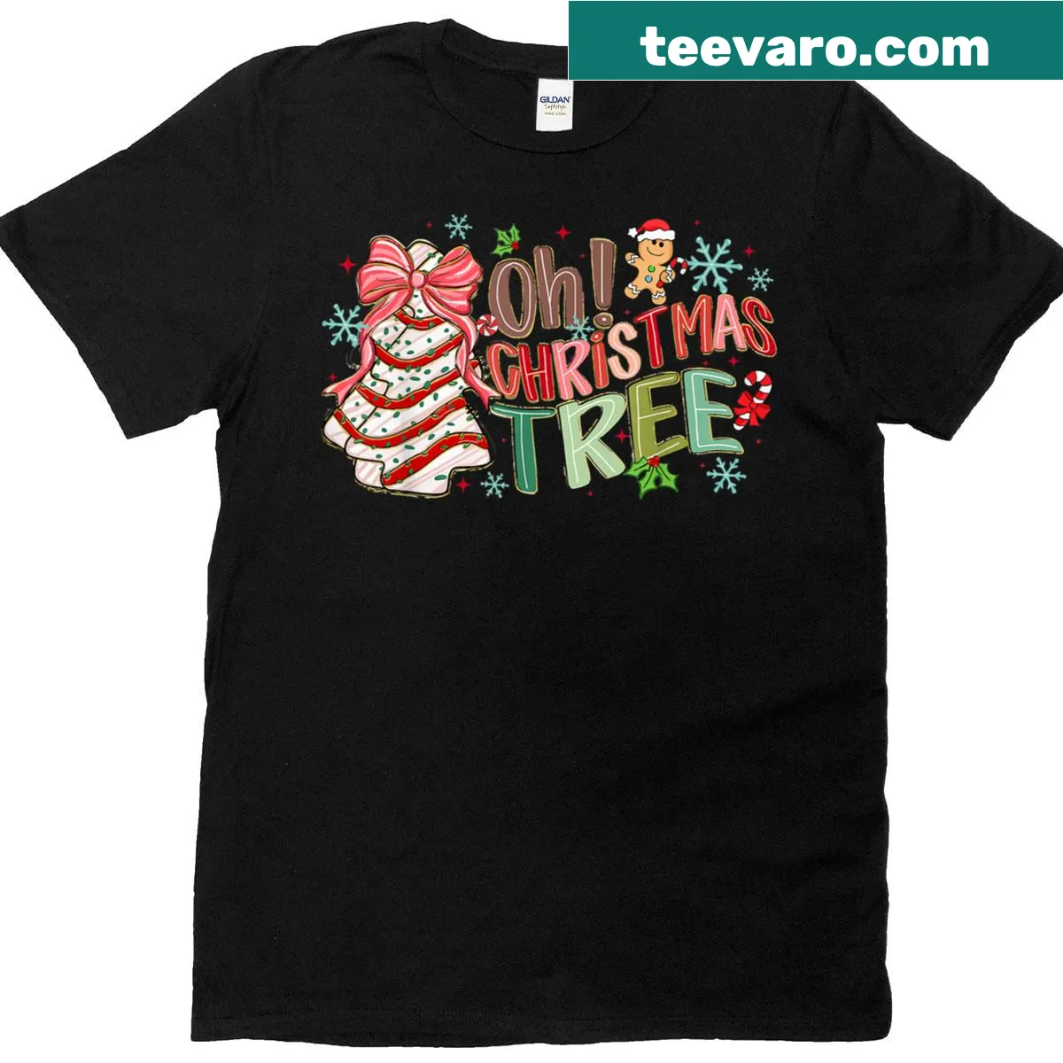 Festive T-shirt celebrating Christmas Tree Cakes with illustrations — on a men's t-shirt