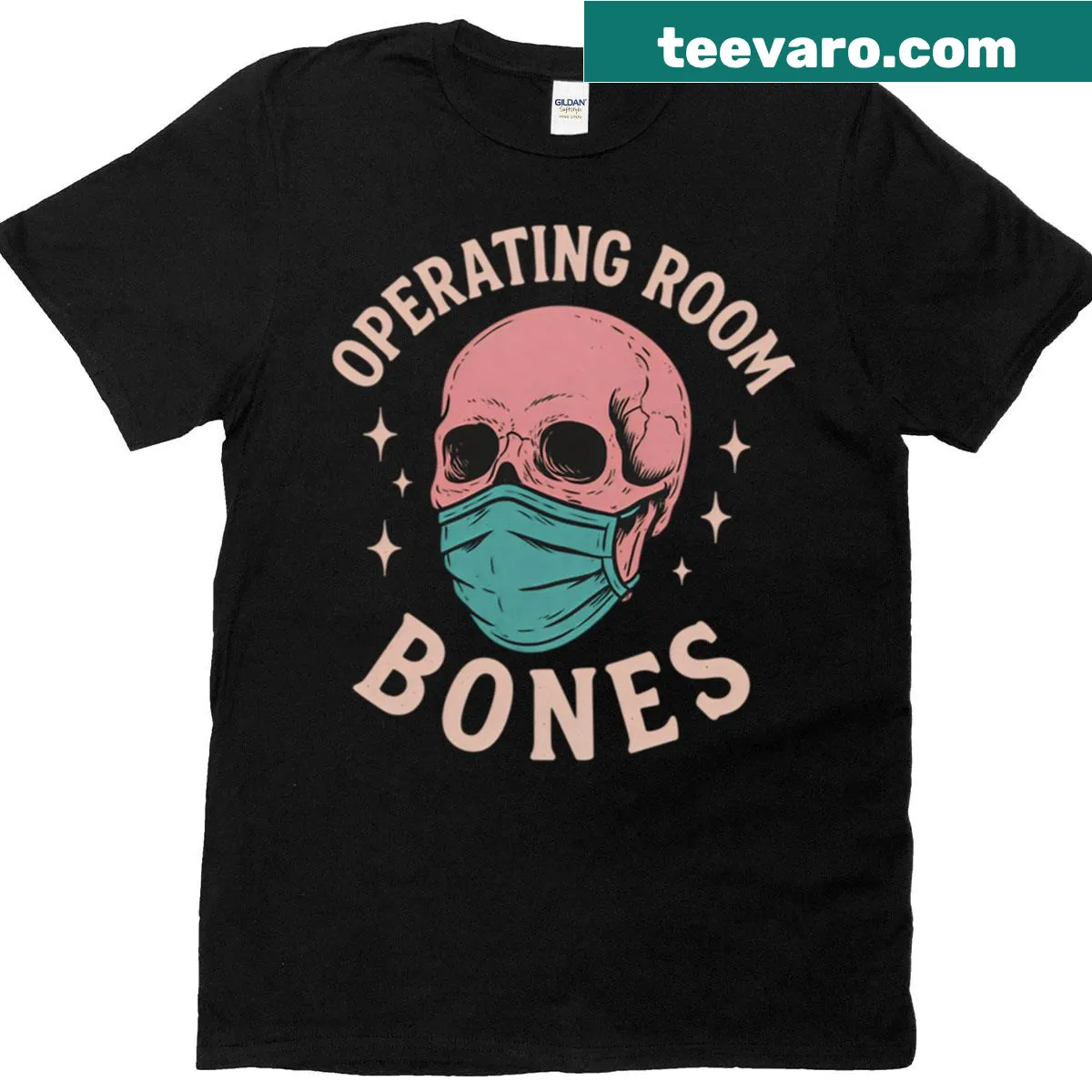 Humorous T-shirt for nurses featuring operating room bones design — on a men's t-shirt