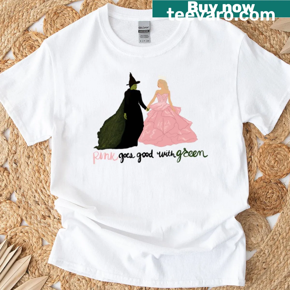 Playful Elphaba and Glinda t-shirt inspired by Wicked — on a men's t-shirt