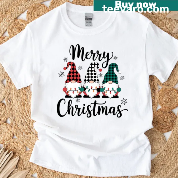 Festive illustration of plaid gnomes for Christmas on a T-shirt