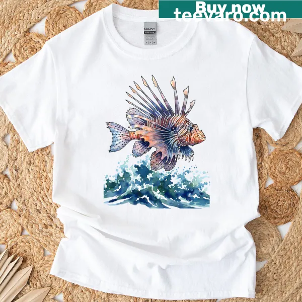 Watercolor t-shirt featuring a poisonous lionfish design