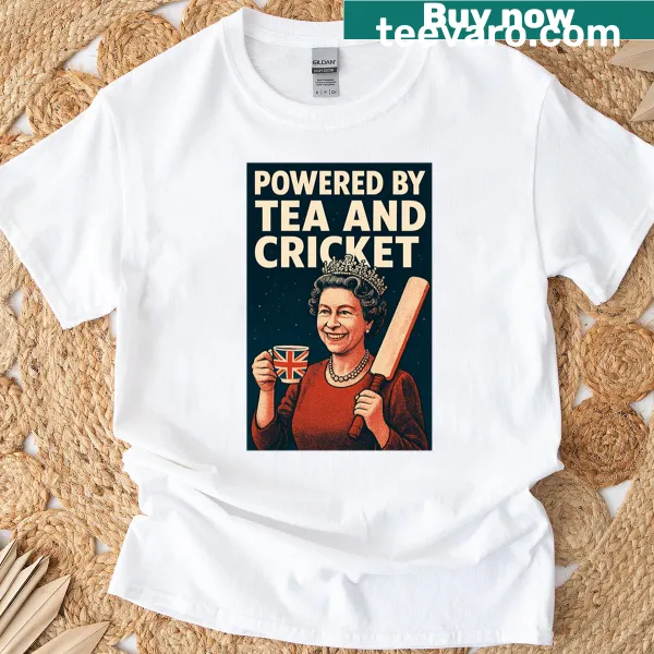 Funny British T-shirt with tea and cricket themed text