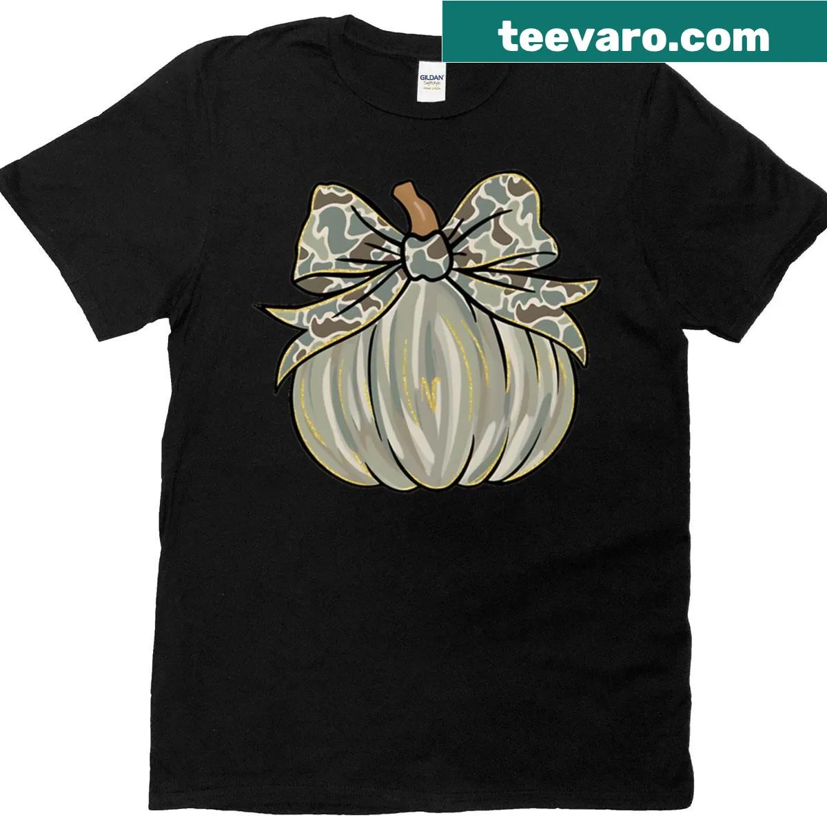 Preppy camo pumpkin t-shirt featuring a stylized pumpkin graphic — on a men's t-shirt