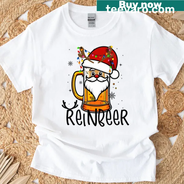 Funny reindeer with beer design on a Christmas t-shirt