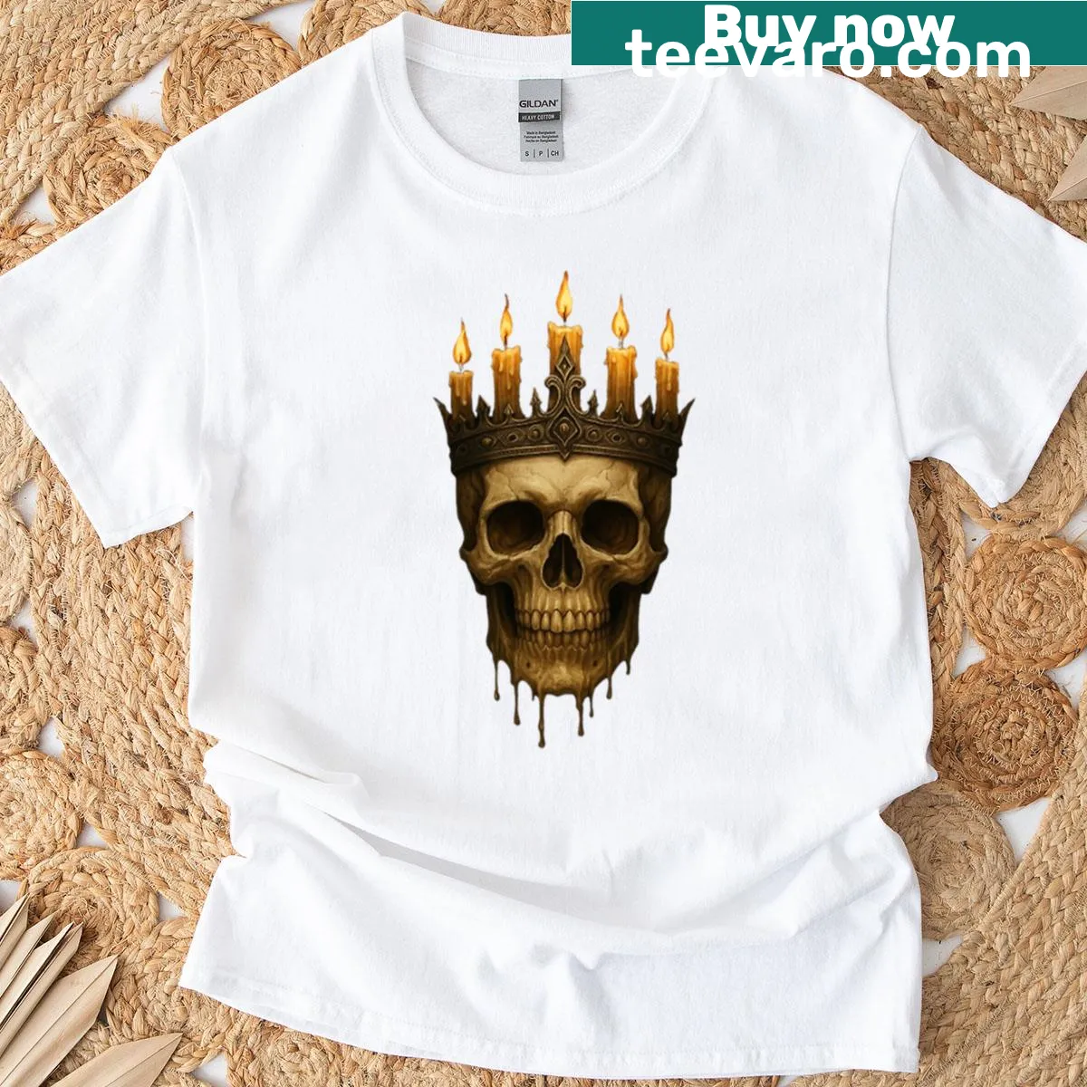 Geometric skull design on vintage distressed T-shirt — on a men's t-shirt