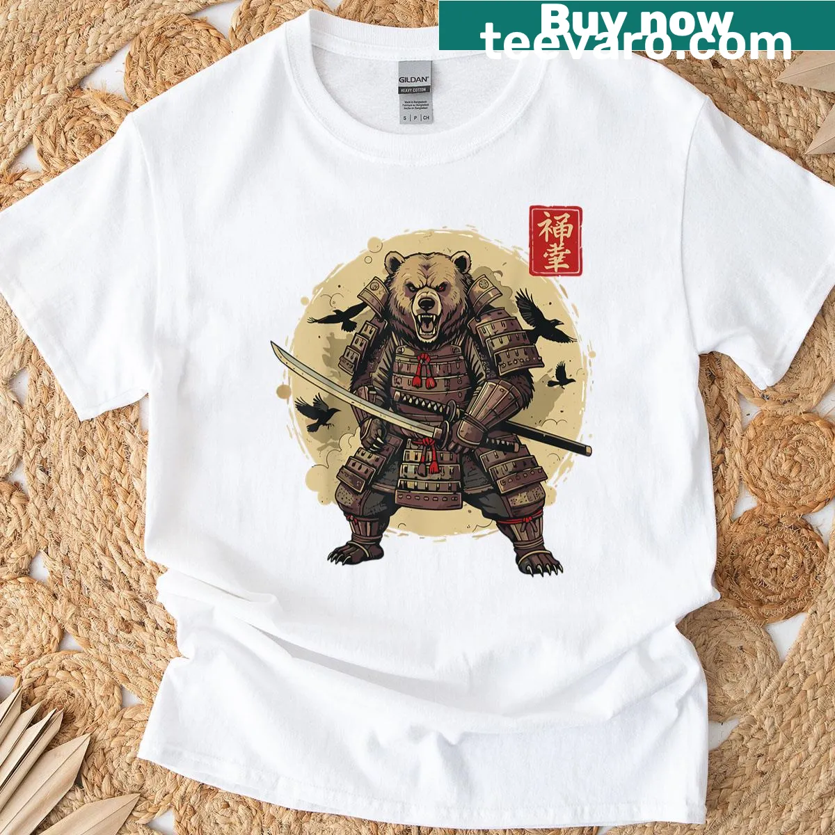 Vintage graphic of a samurai bear on a T-shirt — on a men's t-shirt