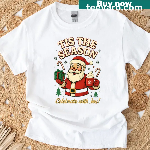 Santa Claus graphic on a Christmas holiday T-shirt