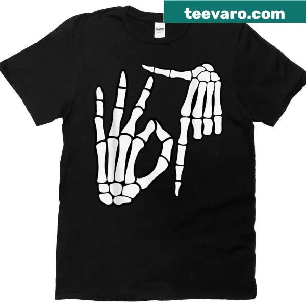 Skeleton hand graphic t-shirt with meme reference to Six Seven 6 7