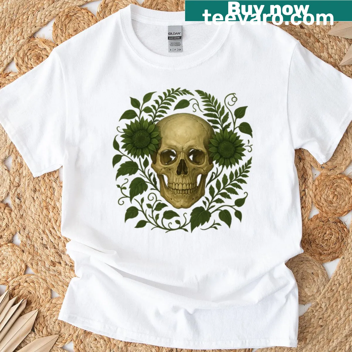 Skull graphic with dark butterflies on a t-shirt — on a men's t-shirt