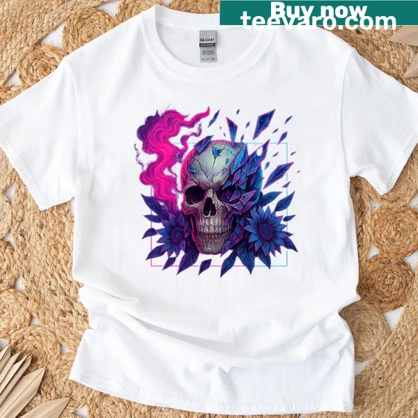 Skull graphic with lightning design on a t-shirt