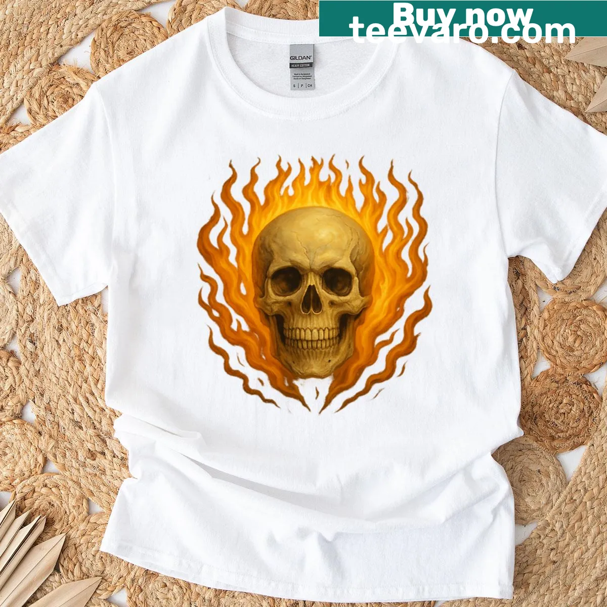 Skull design with night blossoms on T-shirt — on a men's t-shirt