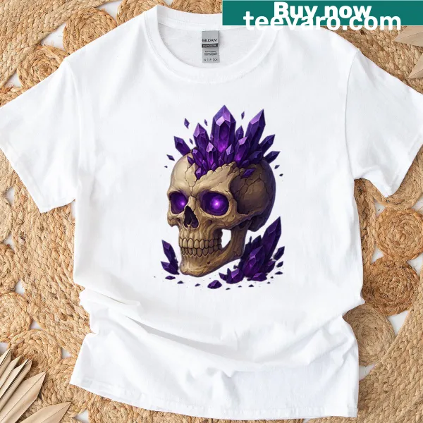 Skull graphic with roses and daggers on T-shirt