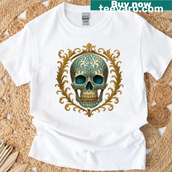 Illustration of a skull with smoke and thorns on a t-shirt