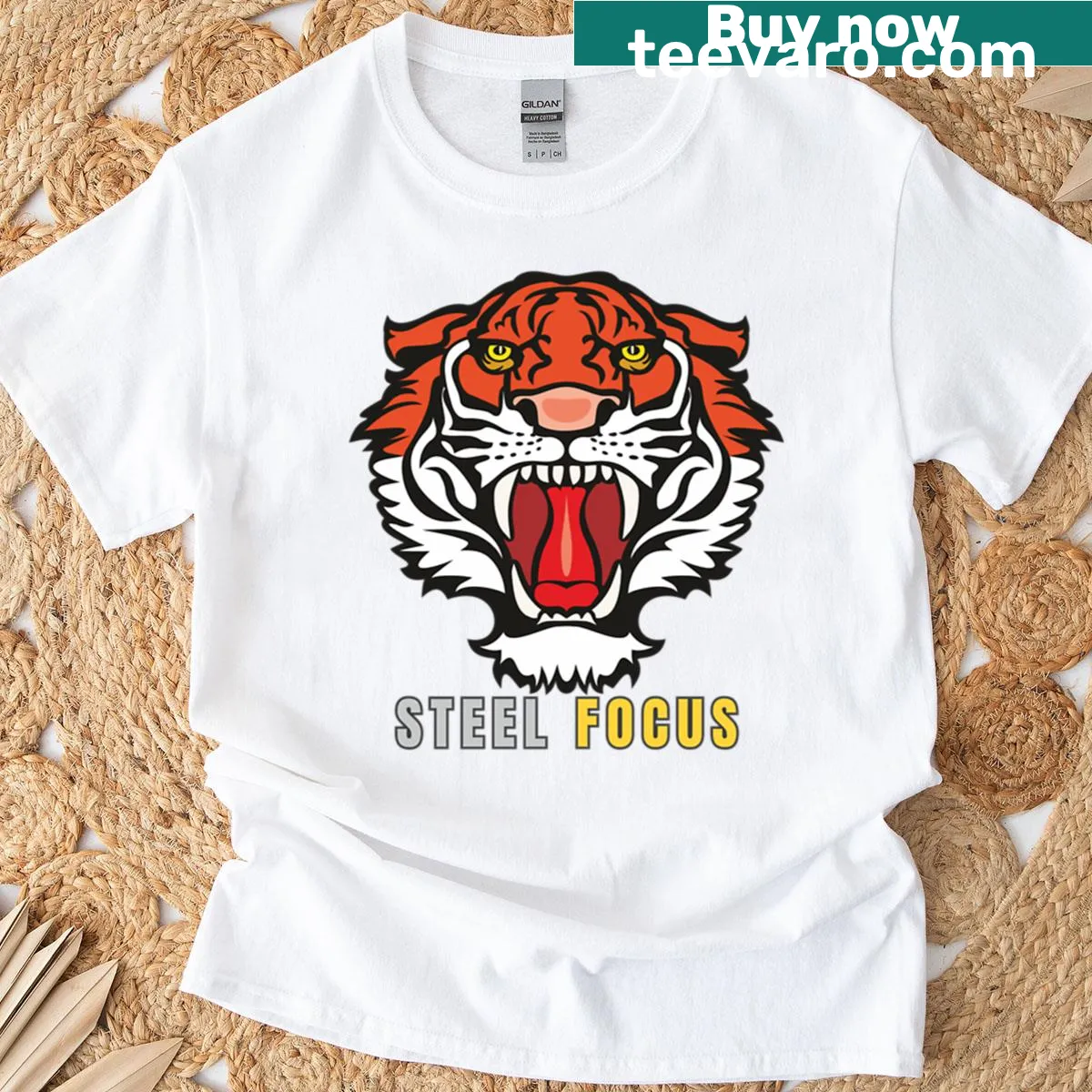 Minimalist T-shirt with typography promoting focus and strength — on a men's t-shirt