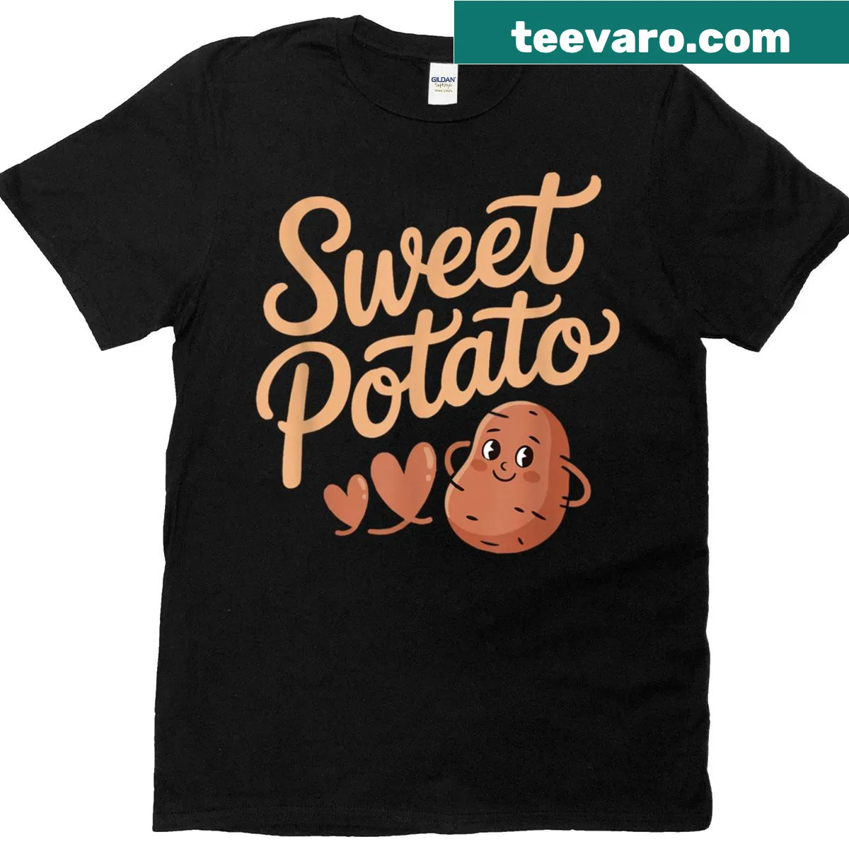 Humorous t-shirt featuring sweet potato and rude potato text — on a men's t-shirt