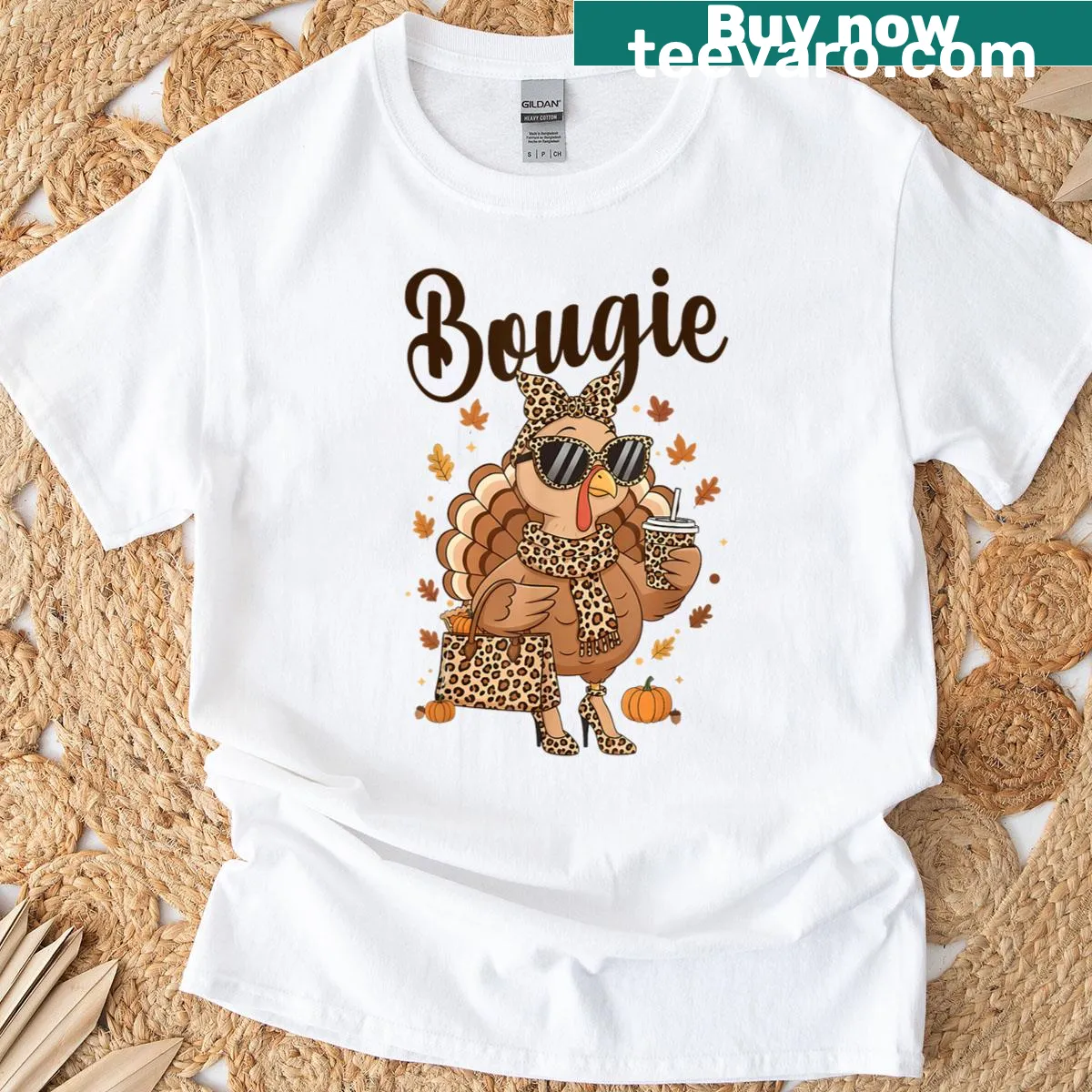 Funny Thanksgiving t-shirt with a bougie turkey design — on a men's t-shirt