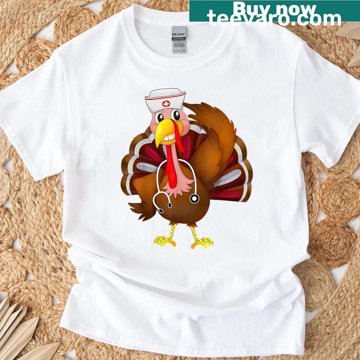 Turkey-themed nursing T-shirt for Thanksgiving with cute graphic — on a men's t-shirt