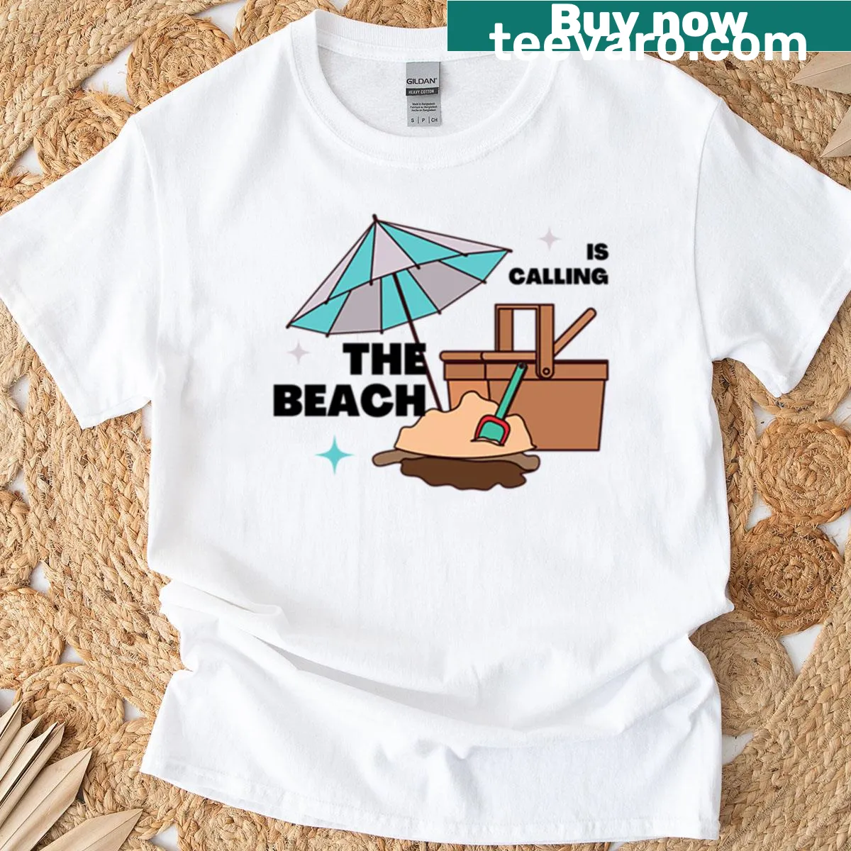 Beach-themed T-shirt capturing summer vibes — on a men's t-shirt