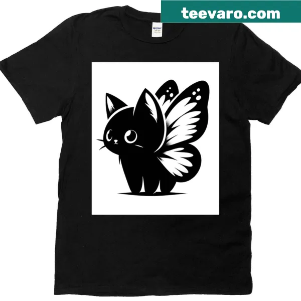 Cute design of a cat with butterfly wings on t-shirt