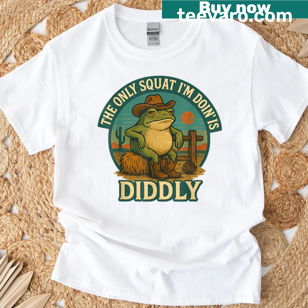 Funny cowboy frog t-shirt featuring a humorous squat quote — on a men's t-shirt