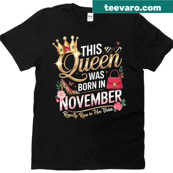 Illustration of a queen graphic for November birthdays on T-shirt