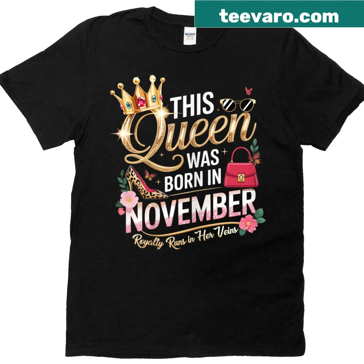Illustration of a queen graphic for November birthdays on T-shirt — on a men's t-shirt