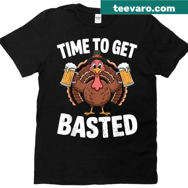 Funny Thanksgiving graphic with beer and turkey on a t-shirt