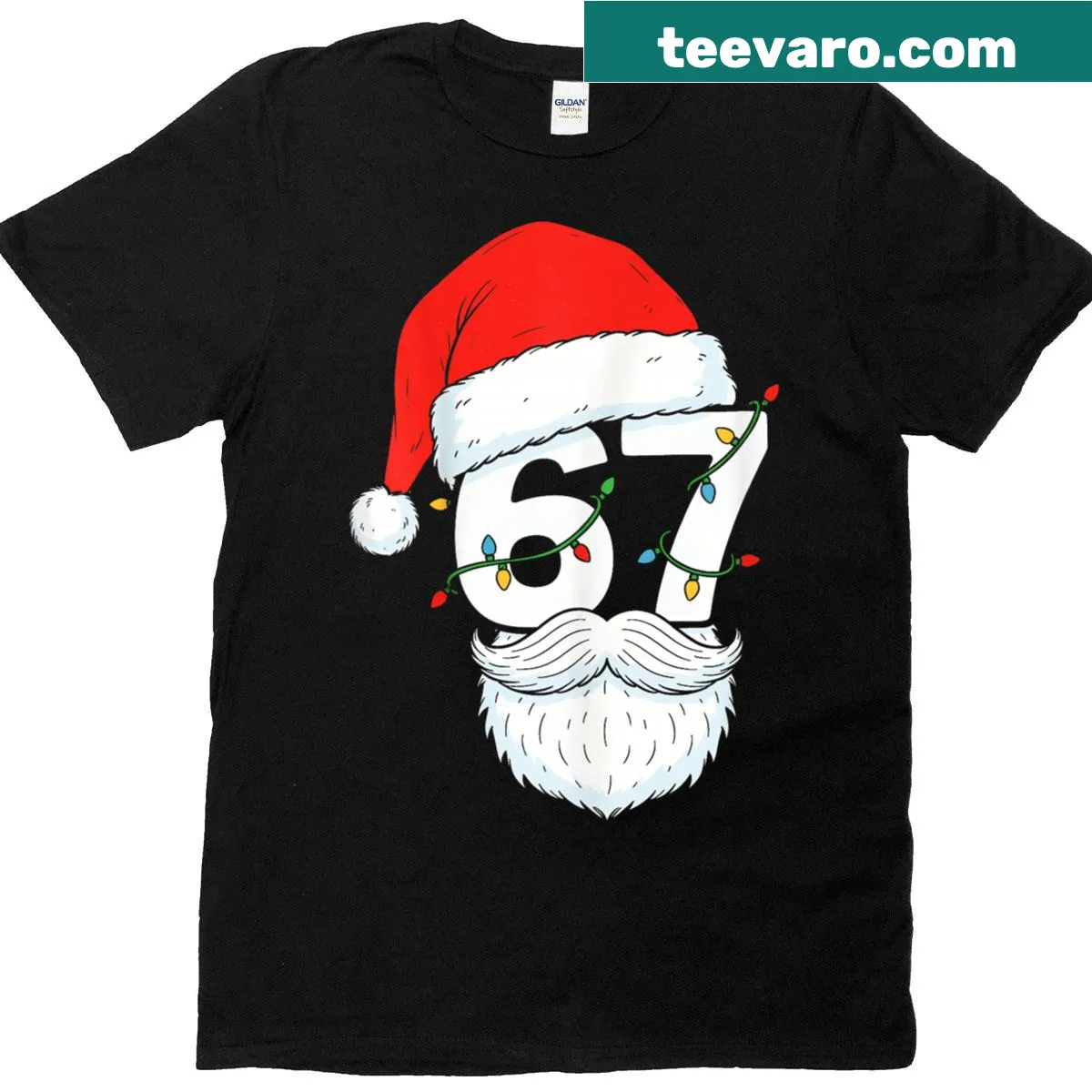 Cartoon Santa face meme graphic T-shirt for Christmas — on a men's t-shirt