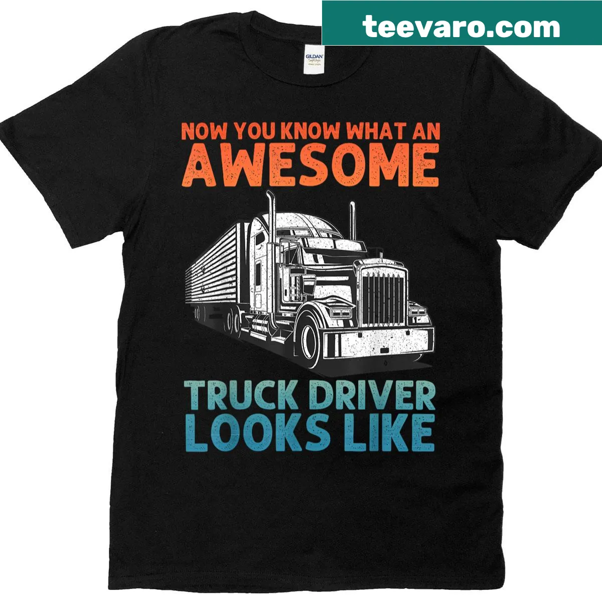 Bold truck driver graphic t-shirt celebrating the trucking profession — on a men's t-shirt