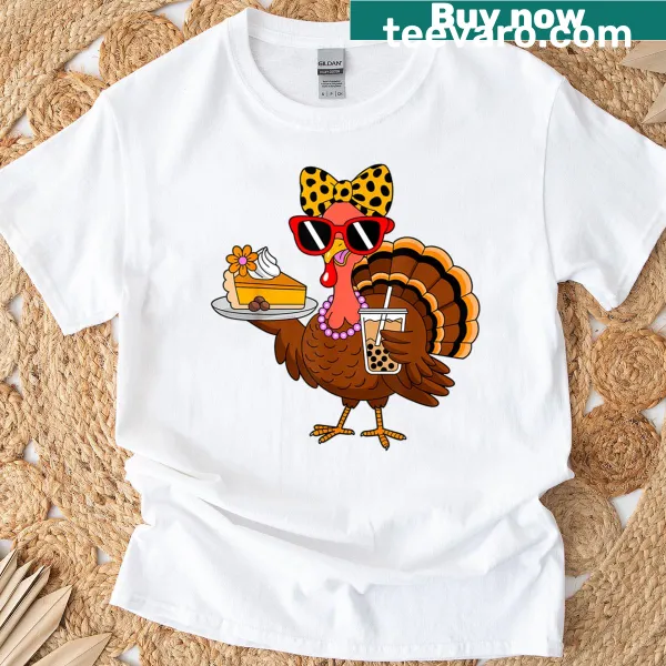 Funny turkey drinking coffee design on women's T-shirt