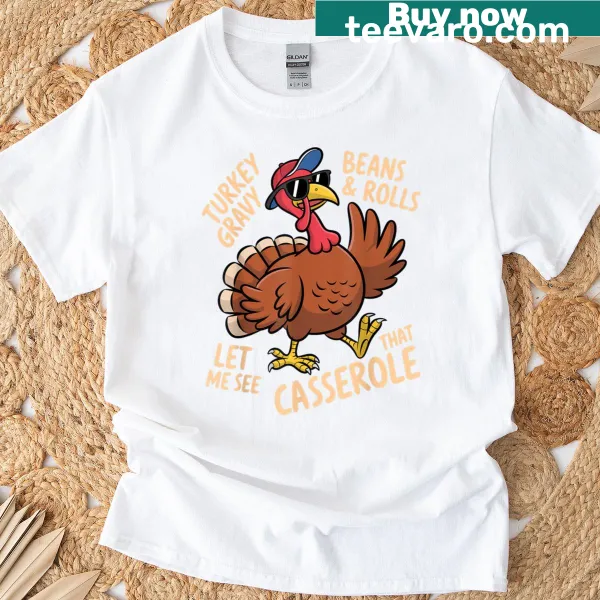 Funny Thanksgiving T-shirt with turkey and food graphics