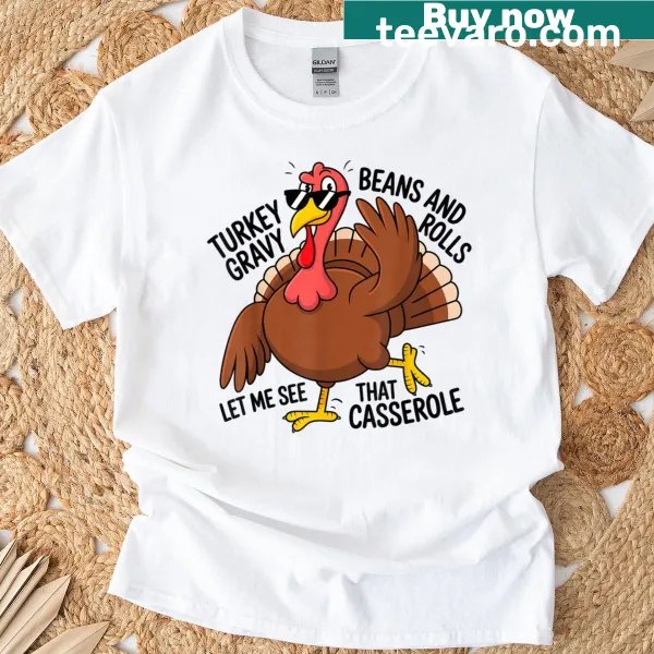 Funny Thanksgiving T-shirt with food-themed typography