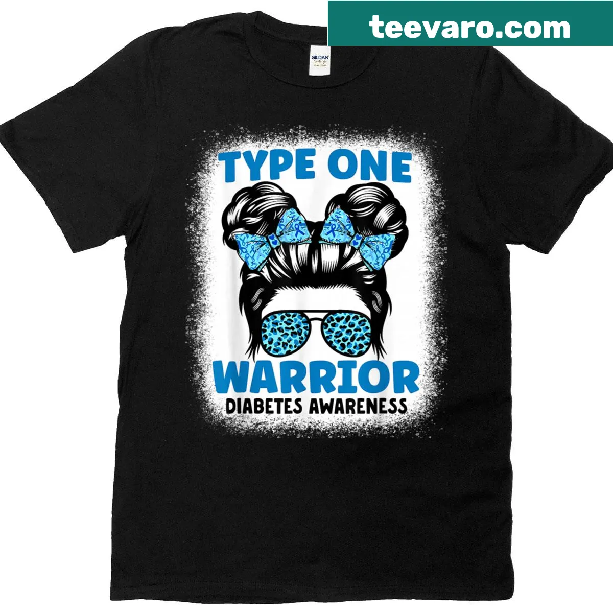 T1D awareness t-shirt with the phrase 'Messy Bun & Diabetes' — on a men's t-shirt