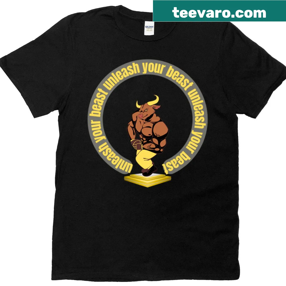 Powerful bull graphic t-shirt encouraging inner strength — on a men's t-shirt