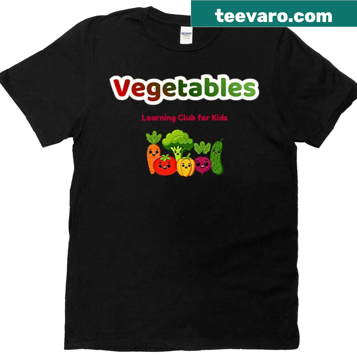 Kids T-shirt with illustrated cheerful vegetables promoting healthy eating — on a men's t-shirt