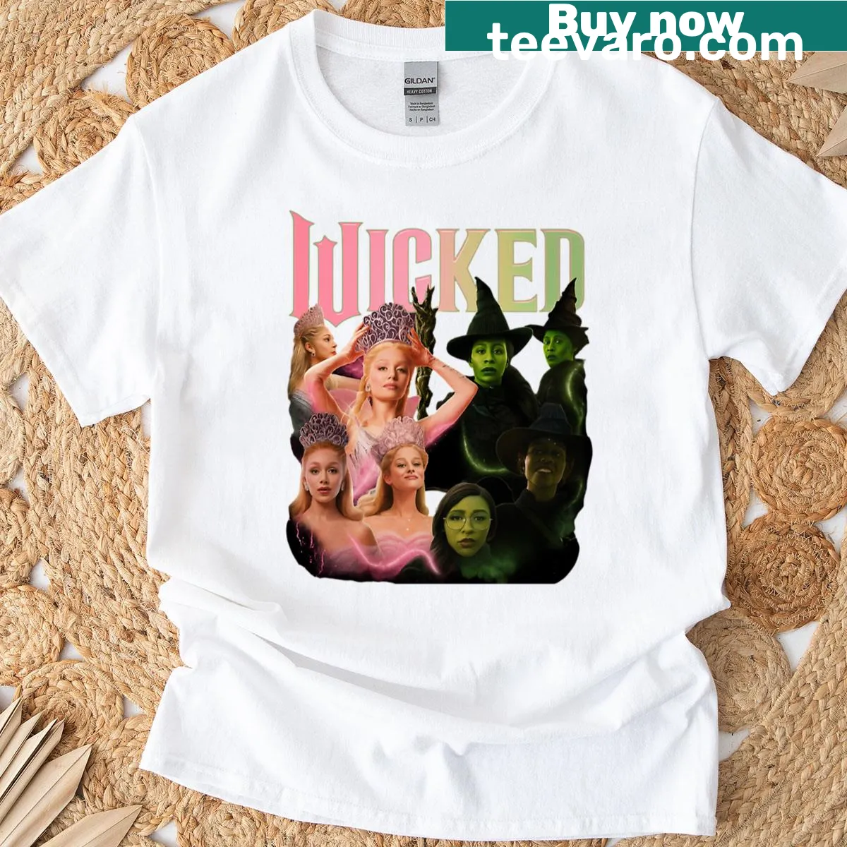 Wicked musical t-shirt featuring Elphaba and Glinda with the phrase Changed For Good — on a men's t-shirt