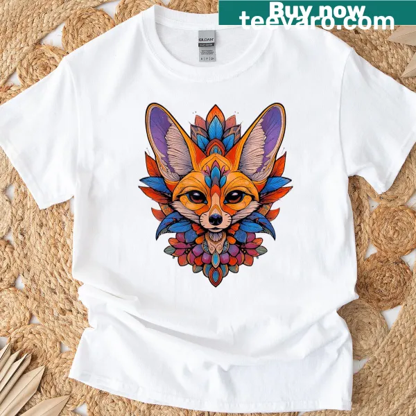 Illustration of a fennec fox surrounded by mandala patterns