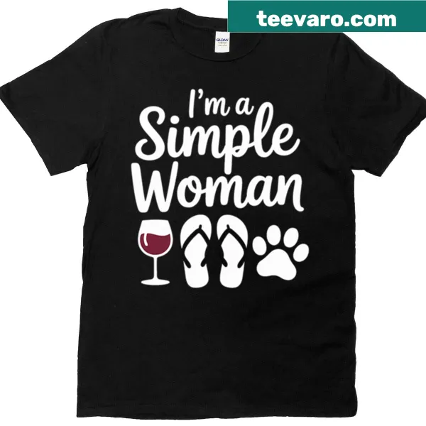 Simple lifestyle T-shirt for women featuring wine, flip-flops, and dog paw prints