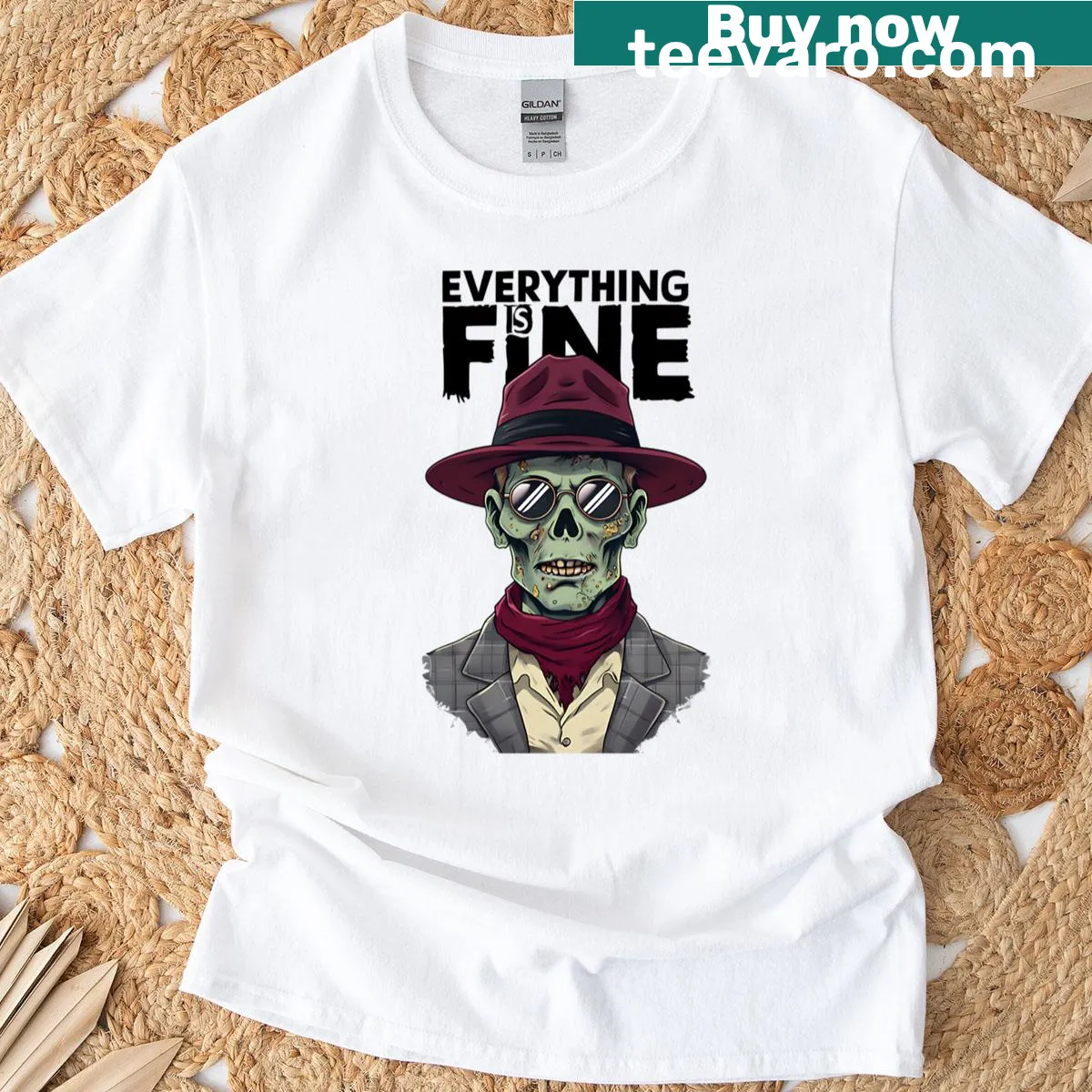 Funny zombie design with the text 'Everything Is Fine' — on a men's t-shirt