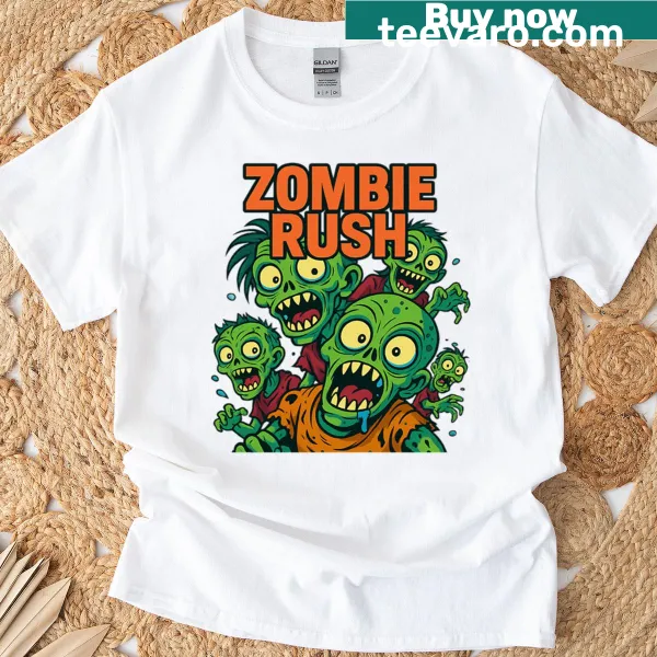 Cartoon zombie attack design t-shirt for horror fans