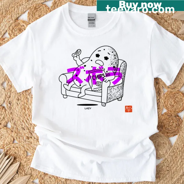 Cartoon of Zubora the lazy character on a T-shirt