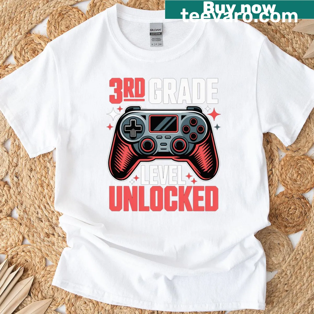 Text design stating '3rd Grade Level Unlocked' on a t-shirt — on a men's t-shirt