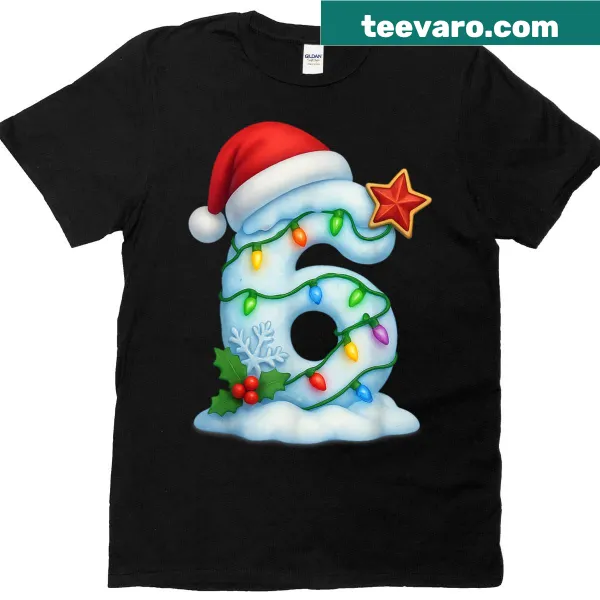 T-shirt with '6 7 Meme' wrapped in Christmas lights design
